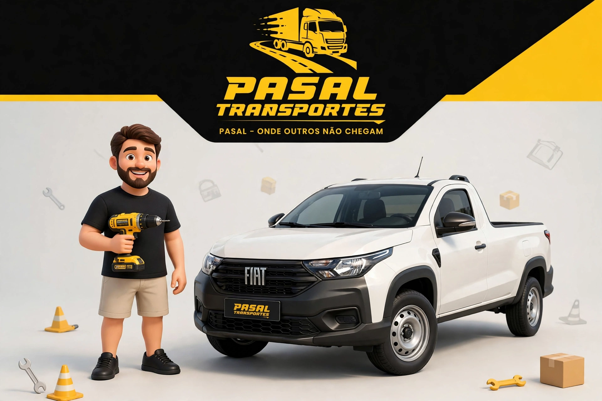 Apresentação da Pasal Transportes: responsável da empresa ao lado da Fiat Strada Freedom branca